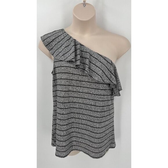 Juicy Couture One-Shoulder Ruffle Top Grey Black Stripe Size XL - Picture 1 of 7